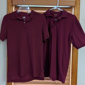 2 Men Polo Uniform Work Shirts Size M Medium Burgundy